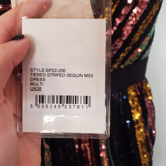 Self-Portrait Striped Sequin Midi Dress - Picture 6 of 14